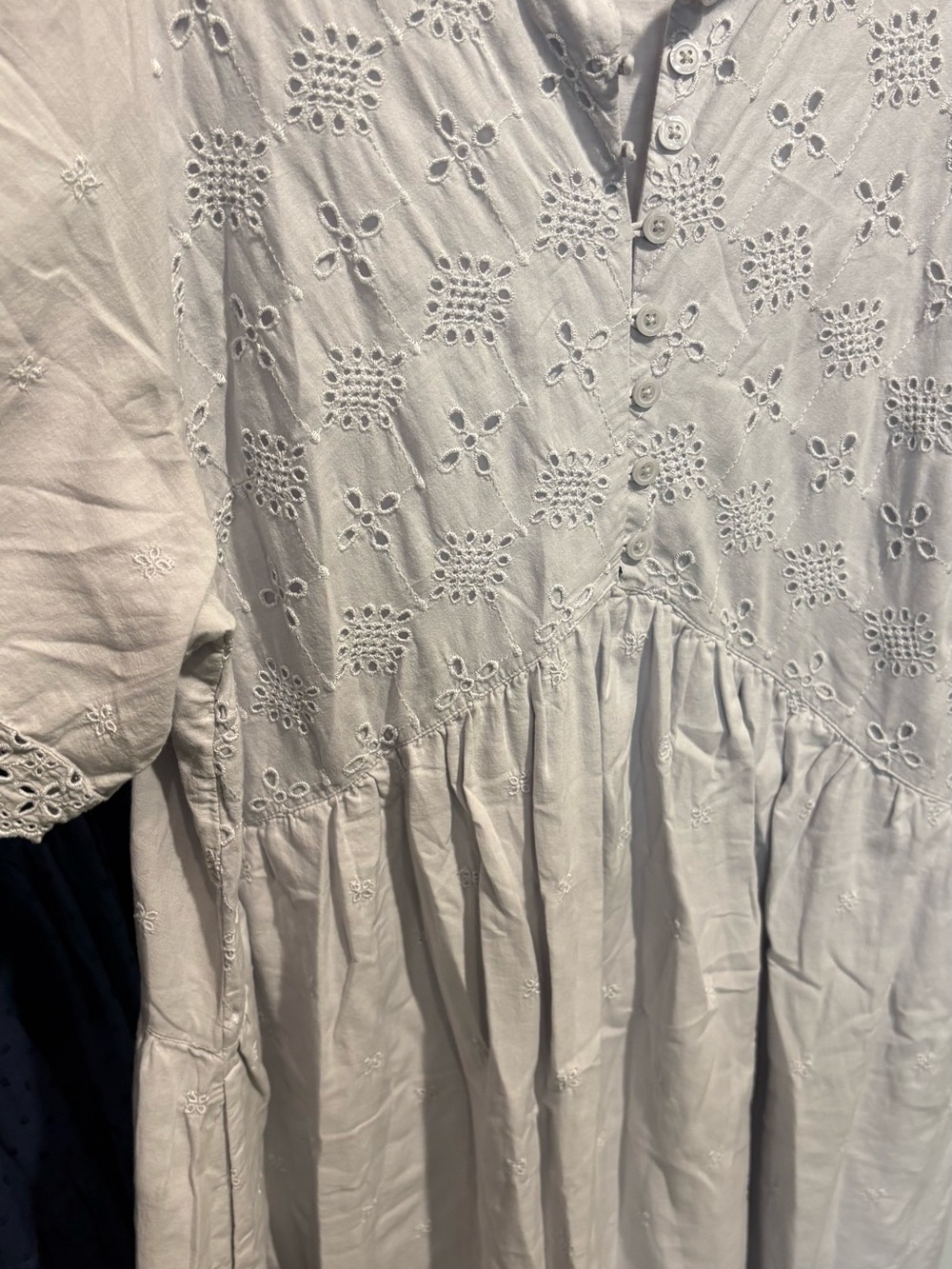 White Eyelet women’s Dress with Puff Sleeves - Picture 3 of 8